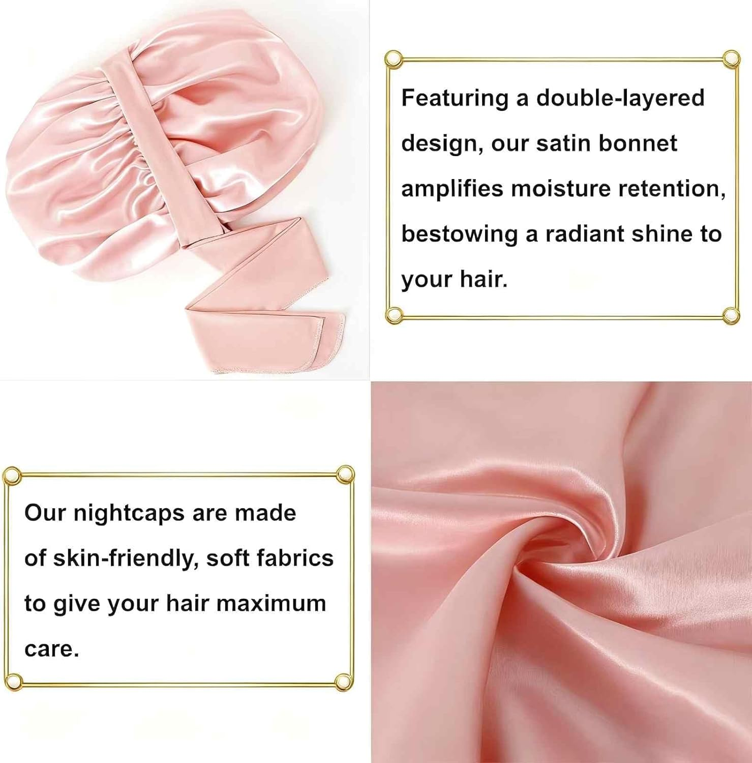 Double Layer Satin Sleeping Bonnet for Women with Wide Bow Tie Band, Extra Large Silk for Curly Natural Hair, Breathable Hair Bonnet for Night Shower Cap Blush Pink image number 1