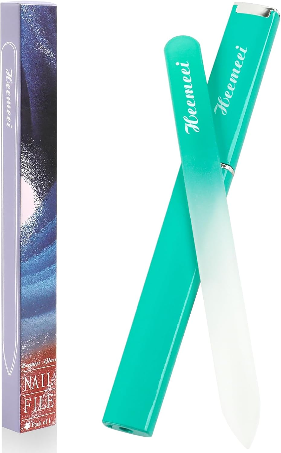 Heemeei Glass Nail File, Double Sided 180/320 Grit with Case for Natural Nails, Fingernail, Crystal, Pedicure - Green