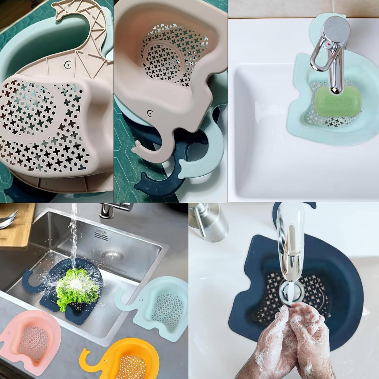 4 Pcs Kitchen Sink Strainer Basket Corner Sink Colander Mini Elephant Faucet Hanging Sink, Food Catcher Filter for Waste Solids Tidbits Leftovers Discards (Multiple Colors, 23 * 17CM) image number 3
