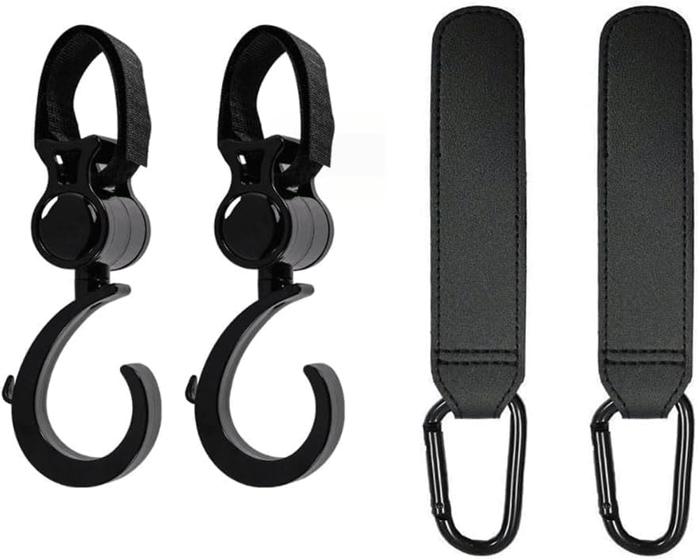 Stroller Hooks for Baby Prams, 4-Pack Buggy Clips, Universal Mommy Bag Hooks (Black)