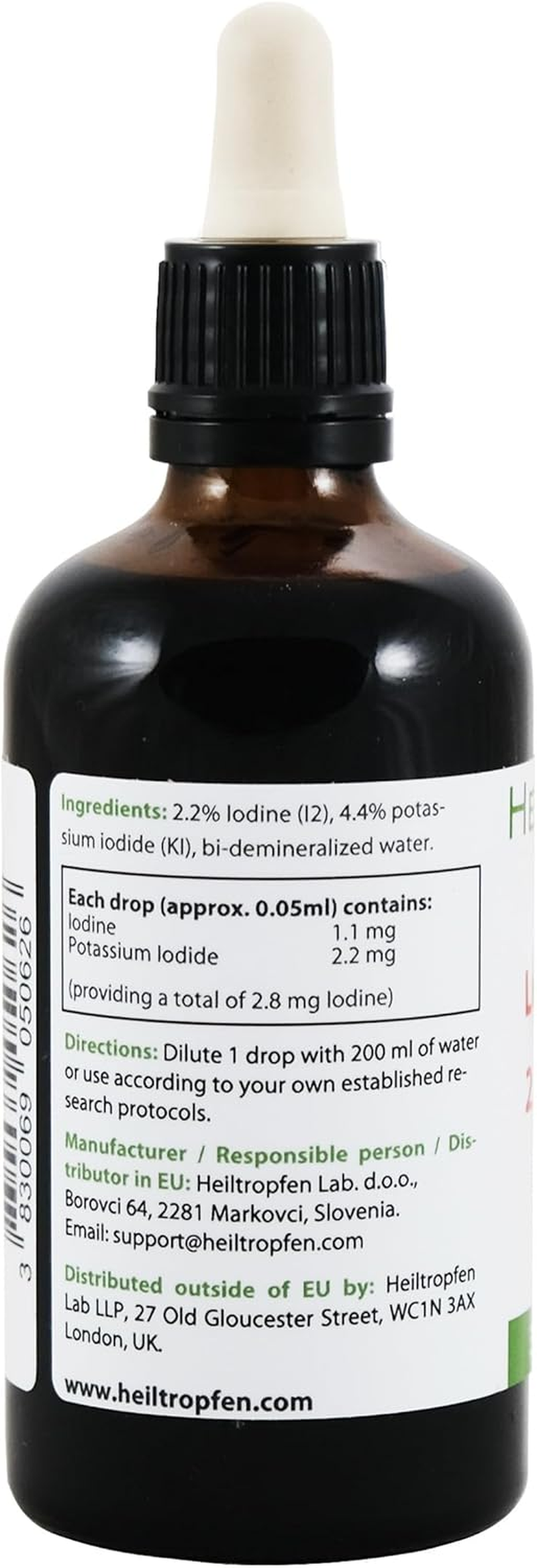 2.2% Lugol'S Iodine Solution (3.4 Fl Oz), Pharmaceutical Grade, Lugols Solution Made with Iodine and Potassium Iodide. Heiltropfen&reg; image number 3