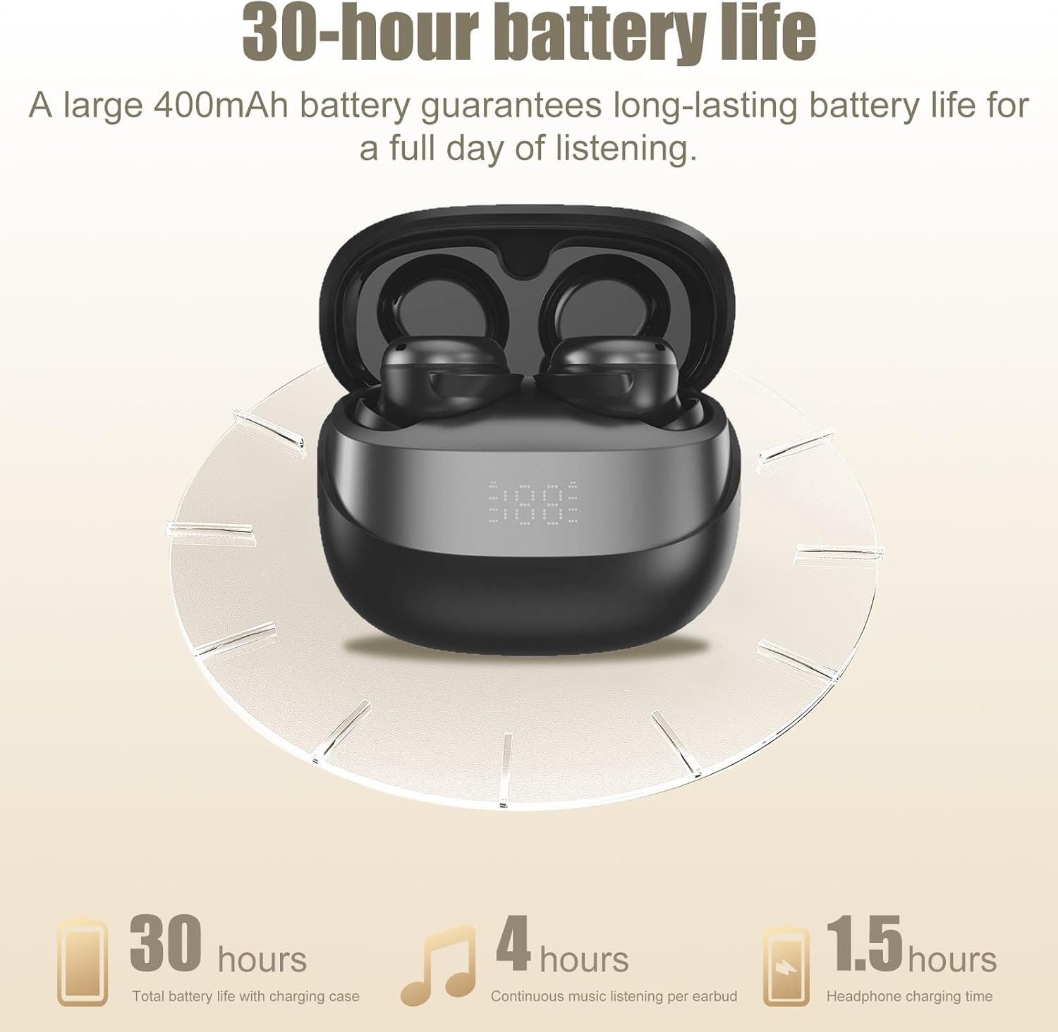 7JI Bluetooth Headphones, Wireless Bluetooth 5.4, In-Ear Mini Earphones, LED Display, IPX4 Waterproof Wireless Headphones with ENC Noise Cancelling Mics image number 6