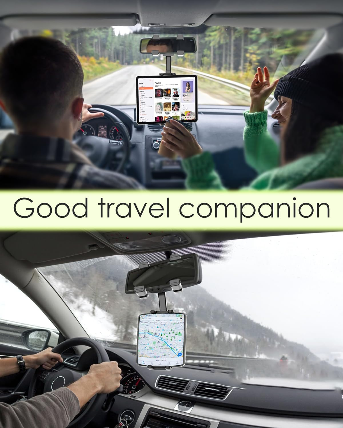 Wukanleng Rear View Mirror Tablet Mount for Car Truck SUV, Universal Rearview Mirror Phone Holder with 360&deg; Rotation Retractable Compatible with Ipad Pro 12.9/Air/Mini, Galaxy Z Fold, 4-13" Devices image number 5