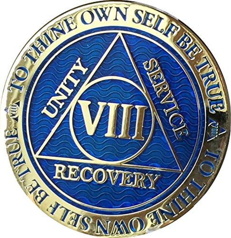 8 Year AA Medallion Dusty Blue Color Gold Plated Chip image number 2