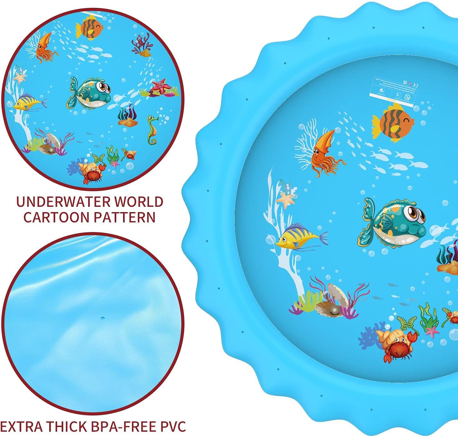 SOKA Large round Sprinkle and Splash Water Play Mat Sprinkle Splash Pad Summer Spray Inflatable Water Toy for Kids and Outdoor Garden Family Activities - Blue image number 1