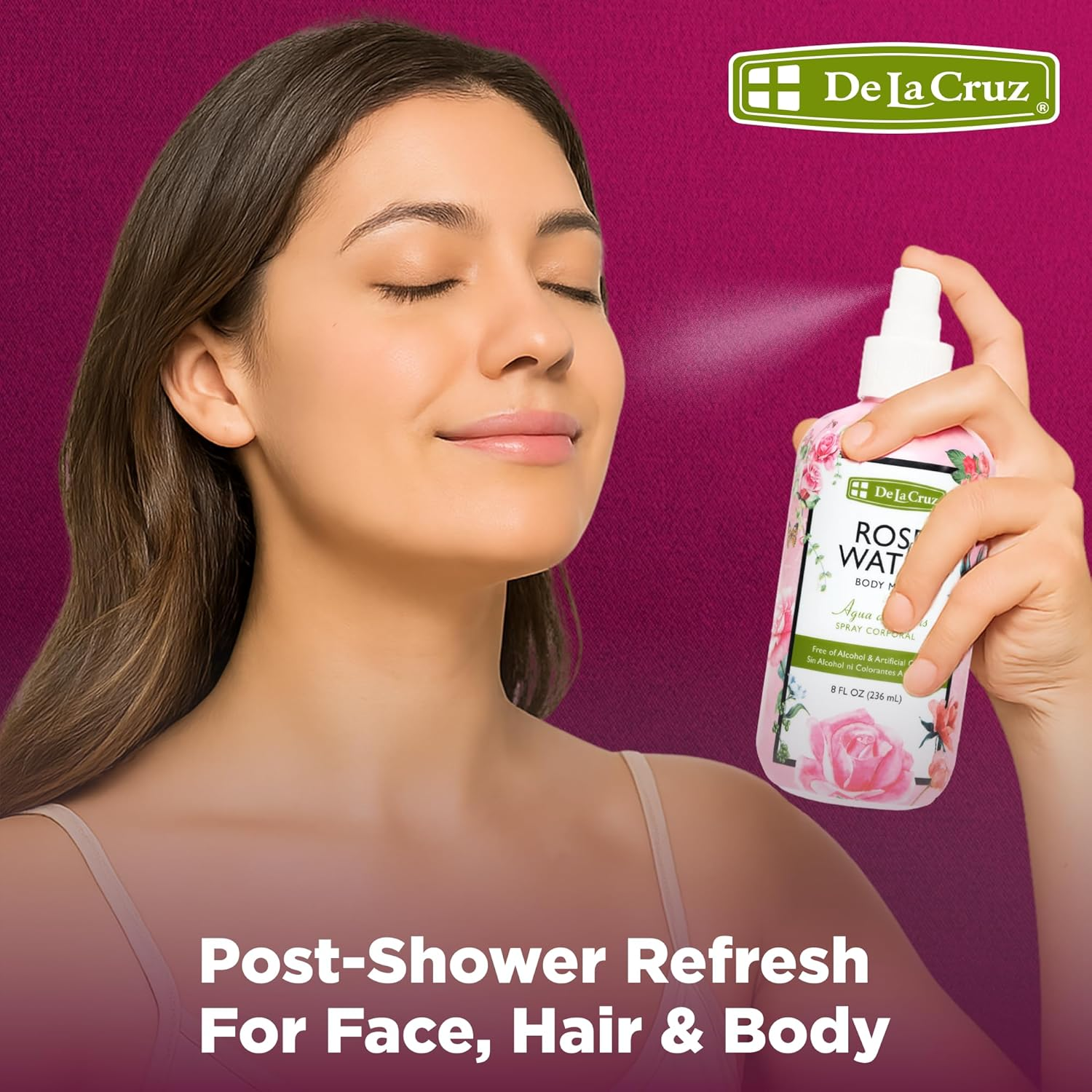 De La Cruz Rose Water Body Mist - Rosewater Spray for Face, Skin and Hair 8 Fl Oz (3 Bottles) image number 4