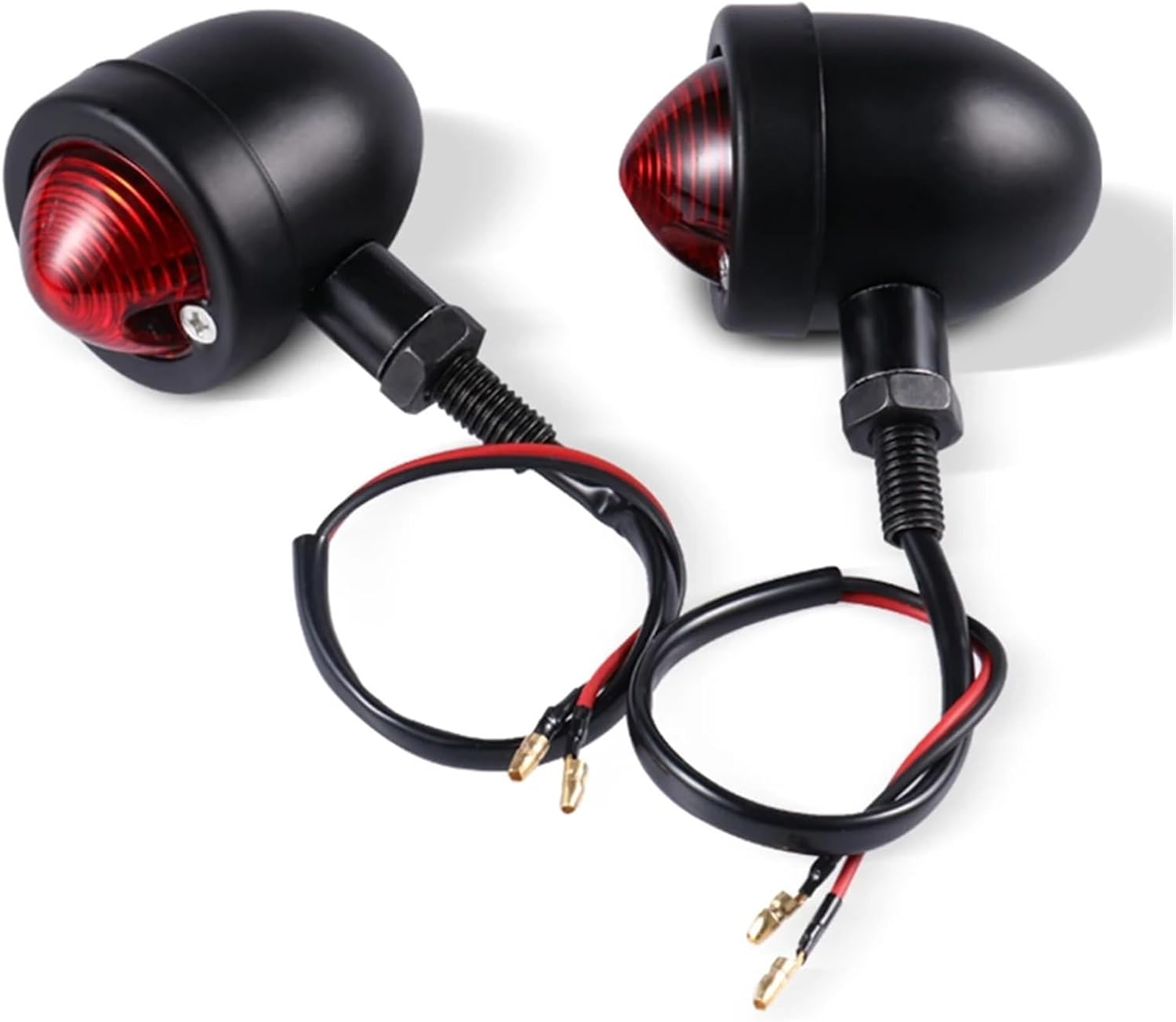 Motorcycle Blinkers Chopper Cafe Racer Motorbike Turn Signal Lights Scooters Metal Indicator 12V Black Chrome Color Motorbike Turning Indicator(Black-Red)