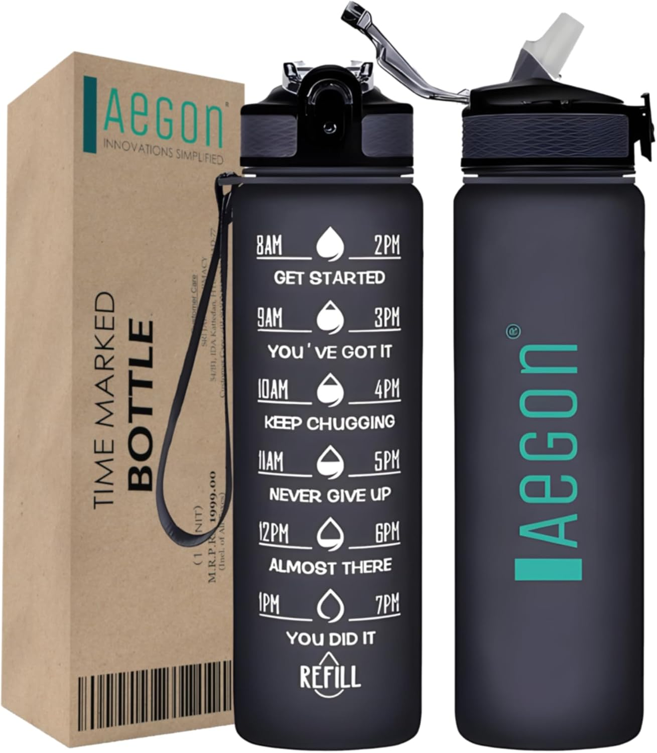 Aegon Gym Water Bottle Sports (BPA Free) | Motivational Time Marked Sipper Bottle for Gym, Office, School, Boys, Girls | Stylish Gym Bottle for Men & Women | Leak Proof Sports Shaker 1 Litre image number 5