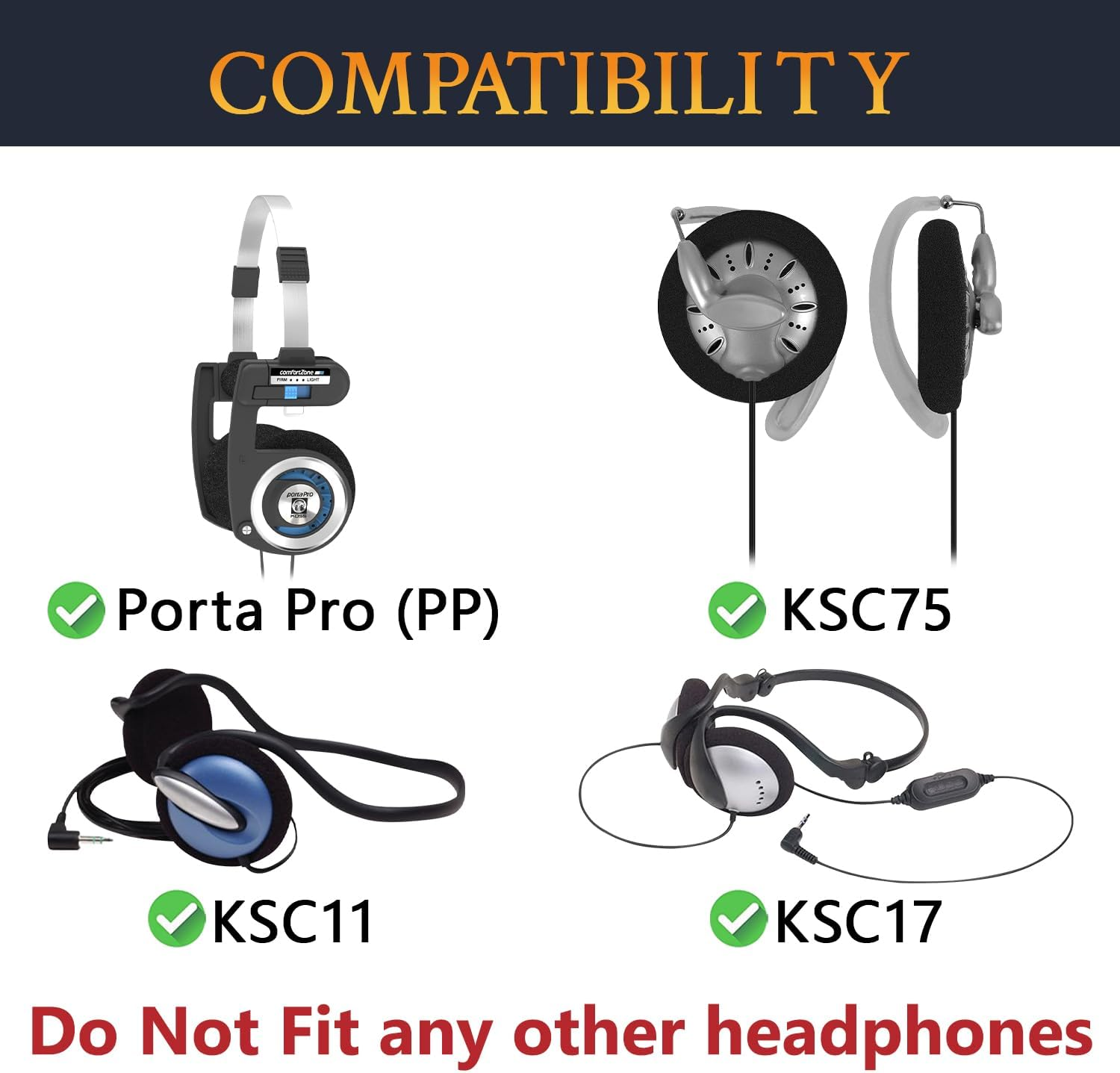 SOULWIT 6 Pcs Replacement Earpads for Koss Porta Pro, KSC11, KSC17, KSC75 Headphones, Soft and Durable Sponge Ear Pads Cushions with High-Density Foam - Orange - Black image number 6