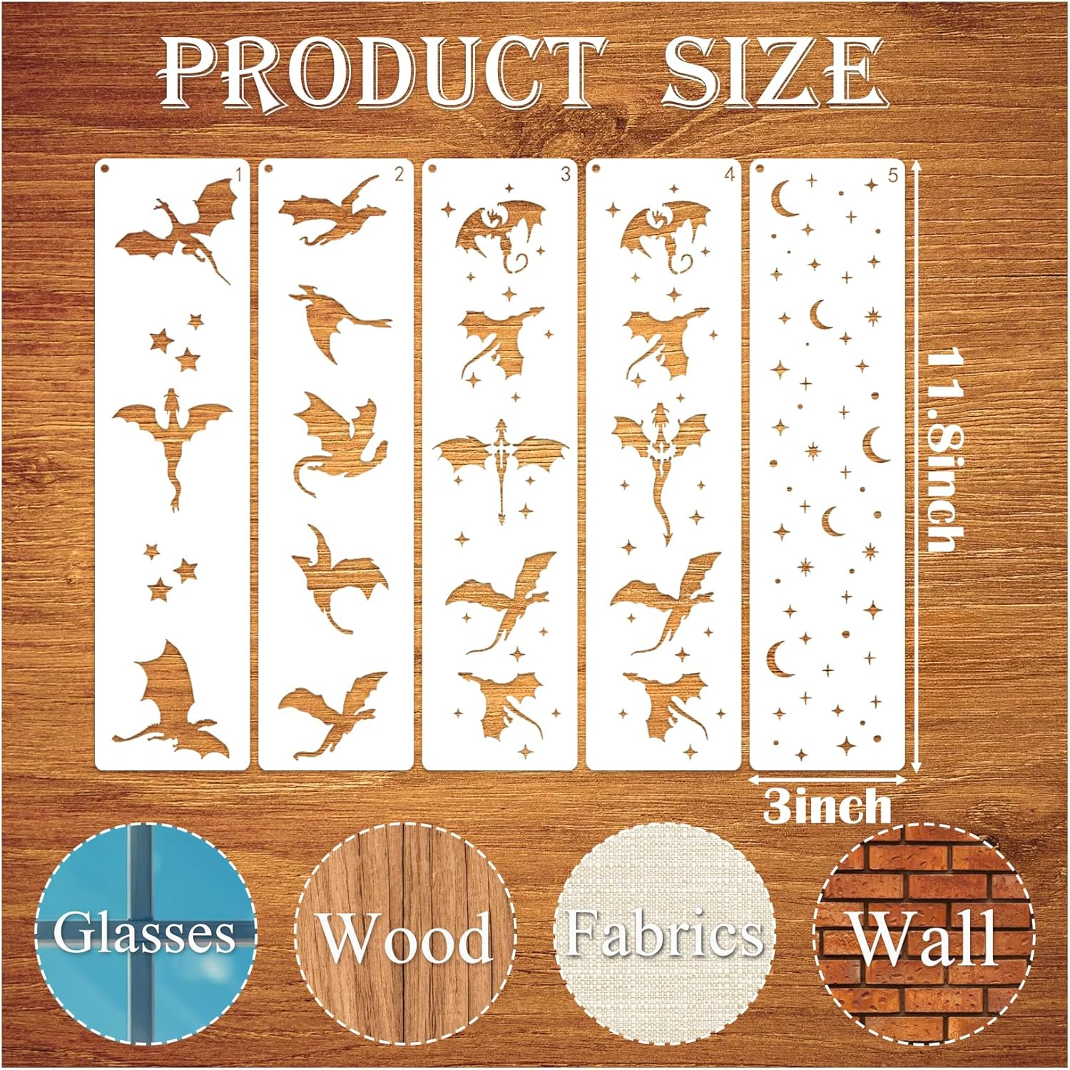 Border Stencils for Painting Moon Star Dragon Book Edge Background Template Paint Stencils for Painting on Wood Burning Art Craft Canvas Furniture Wall(Book16) image number 2