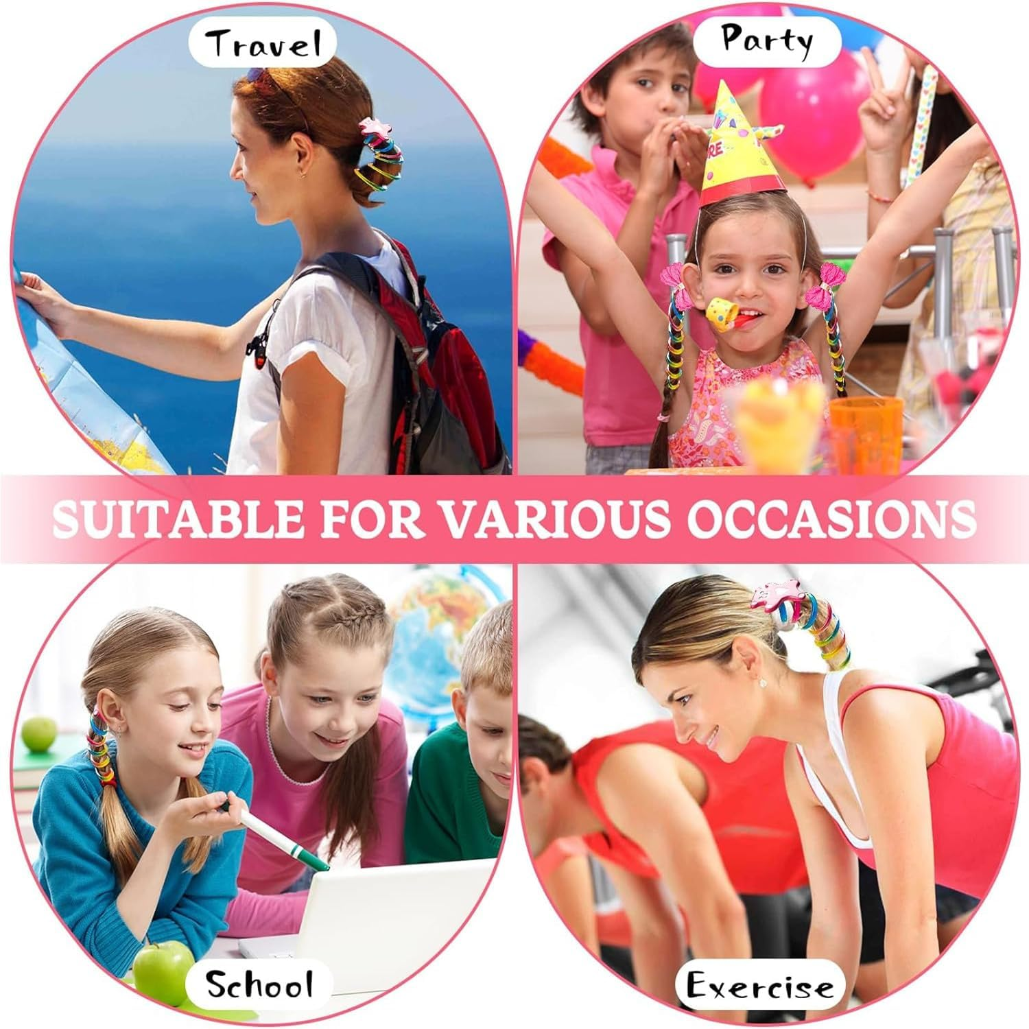 10 PCS Colorful Telephone Wire Hair Bands for Kids, Spiral Hair Ties, Bowknot Braided Telephone Wire Hair Bands, Ponytail Holder Accessories for Women Girls (Multicolor) image number 2