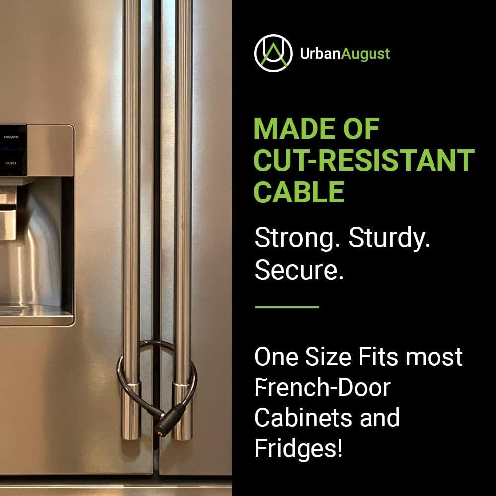 Urban August Original Fridge Lock: Multi - Functional Cable Keyed Lock, for French-Door Refrigerators and Cabinets (Regular, Black - 3 Pack KEYED Alike) image number 2