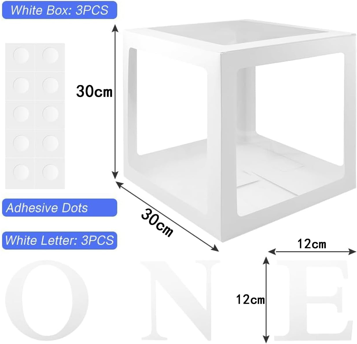 One Boxes for 1St Birthday 3PCS Balloon Boxes Decorations for Baby Shower Clear Blocks with ONE Letters for First Birthday Party Backdrop Photoshoot Props image number 5