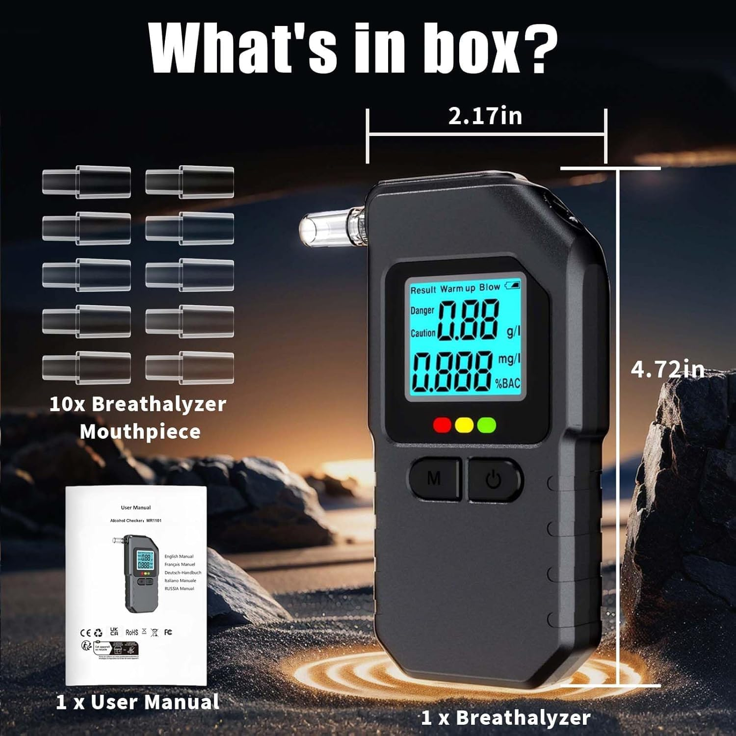 Breathalyzer, Portable Breathalyzers for Alcohol with LCD Digital Display，Professional-Grade Alcohol Breathalyzer Tester with 5 Mouthpieces for Home & Personal Use image number 1