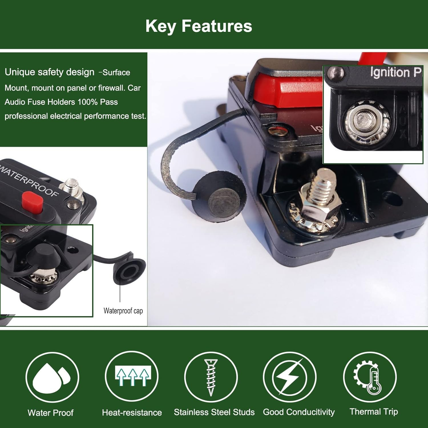 20 Amp Circuit Breaker for Boat Trolling Motor Marine ATV Trailer Vehicles Stereo Audio Electronic Battery Solar System Inline Fuse with Manual Reset Switch Waterproof DC 12V-48V (20A) image number 1