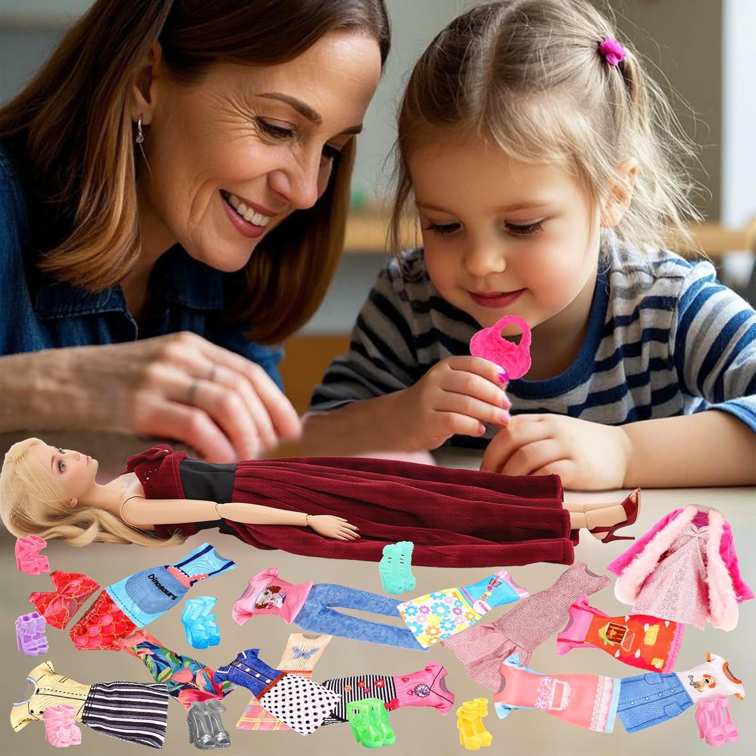 BARWA 26 PCS Doll Clothing and Accessories Including 12 Fashion Dresses + Swimsuit + Coat + Top + Pants with 10 Shoes Bag Accessories for 11.5 Inch Girl Doll image number 2