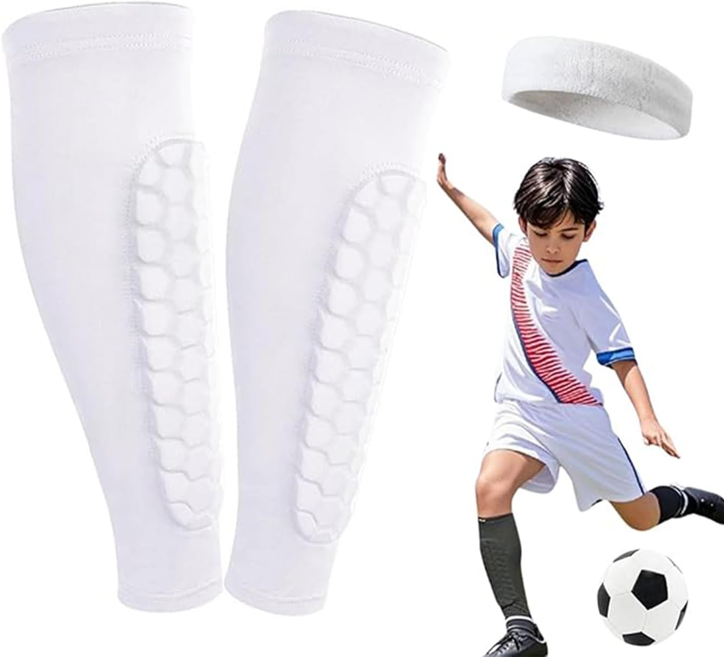 Kids Shin Guards for Soccer, Youth & Adults 8-10, Lightweight Breathable Anti-Collision Calf Protector, Comfort Fit Sports Shin Pads