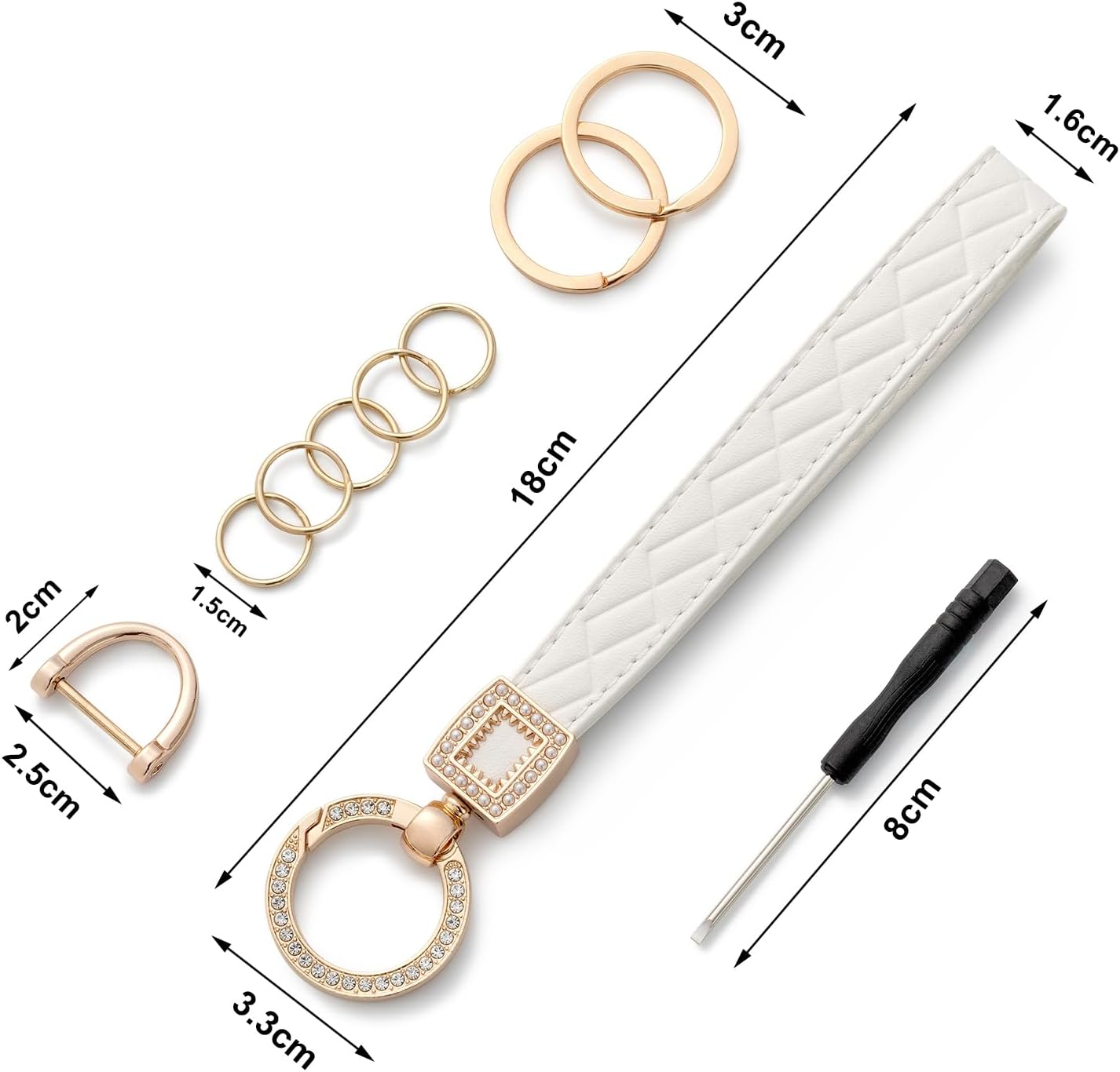 AOKSUNOVA Keychain Wristlet PU Leather Car Key Chain Holder Keychain Lanyard Wristlet Strap White - Brown image number 3