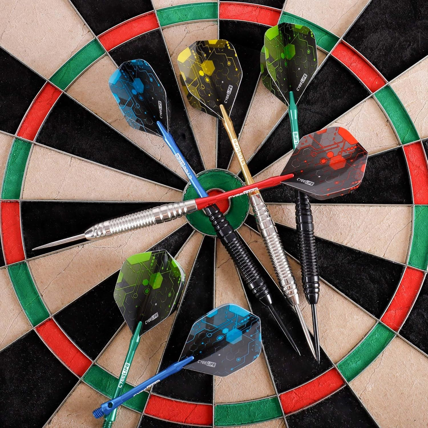 Cyeelife Steel Tip Darts 12 Pack,Professional 20 Grams Metal Dart Set with 4 Color Premium Aluminum Shafts, 4 Style 16Pcs PET Flights and 12 Alu Flight Protectors,Beginner or Professional Darts image number 1
