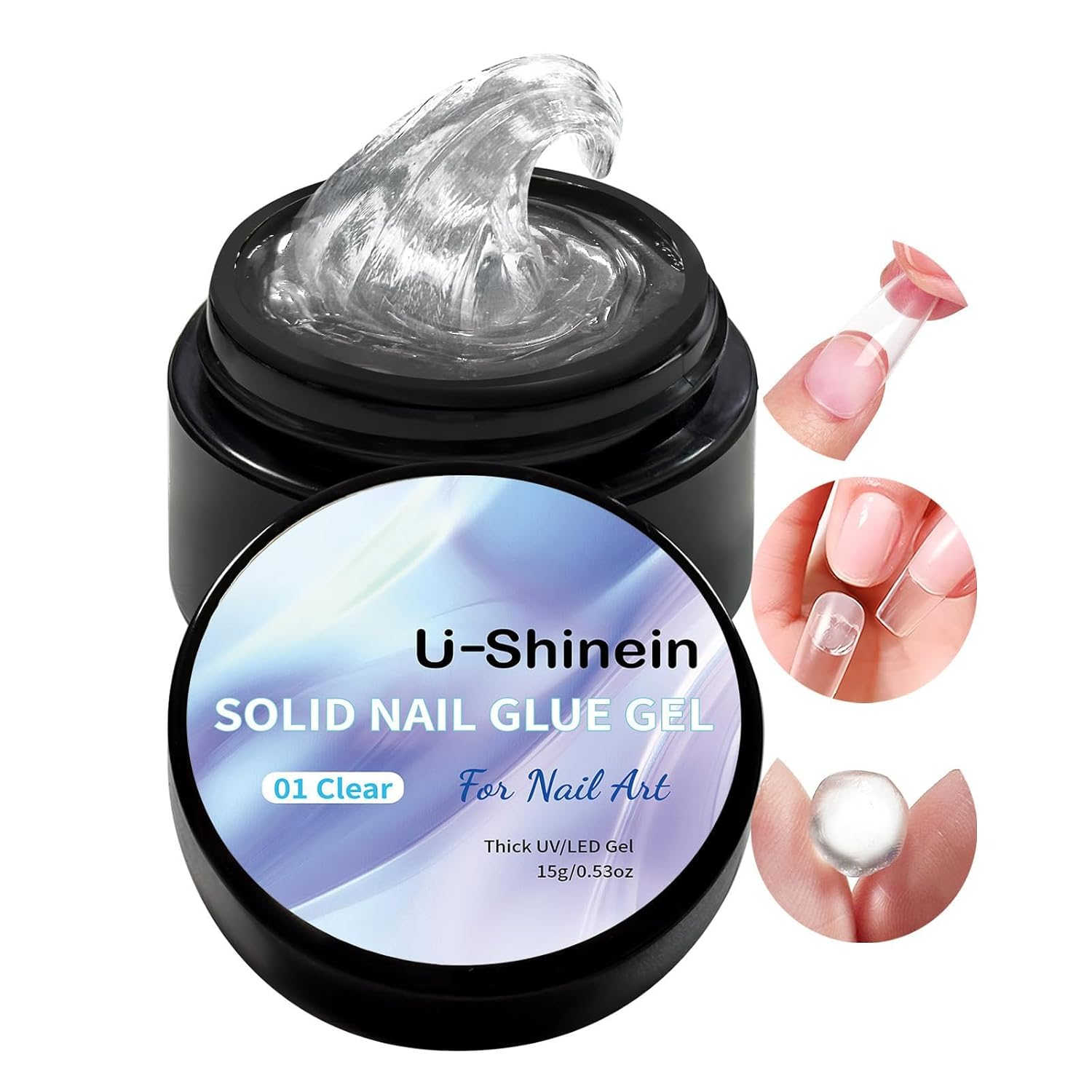 U-Shinein Solid Nail Glue Gel 15Ml for Acrylic Nails Press on Solid Glue Gel Nail Art Clear image number 2