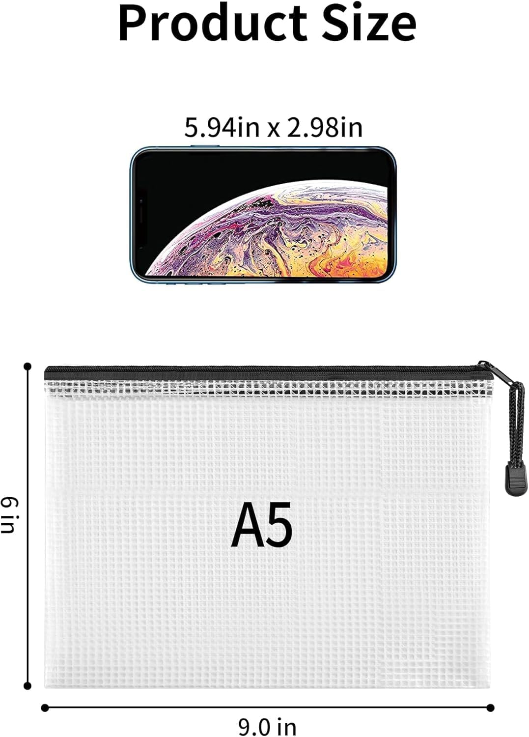 20 Pack Zipper Mesh Document Pouch, 6X9 Inch/A5, Plastic Water-Resistant File Bags, for School Office Supplies, Cosmetics Travel Storage,Black image number 3