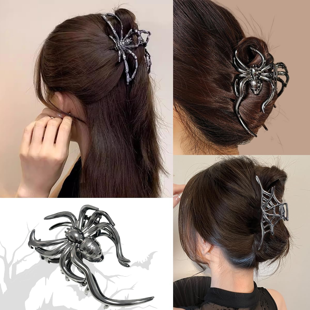 Pack of 3 Metal Hair Clips, Spider Hair Clips, Skull Claw Hair Clip, Non-Slip Claw Clip, Gothic Hair Clips, for Women, Girls, Halloween Hair Styling Accessories (C) image number 2