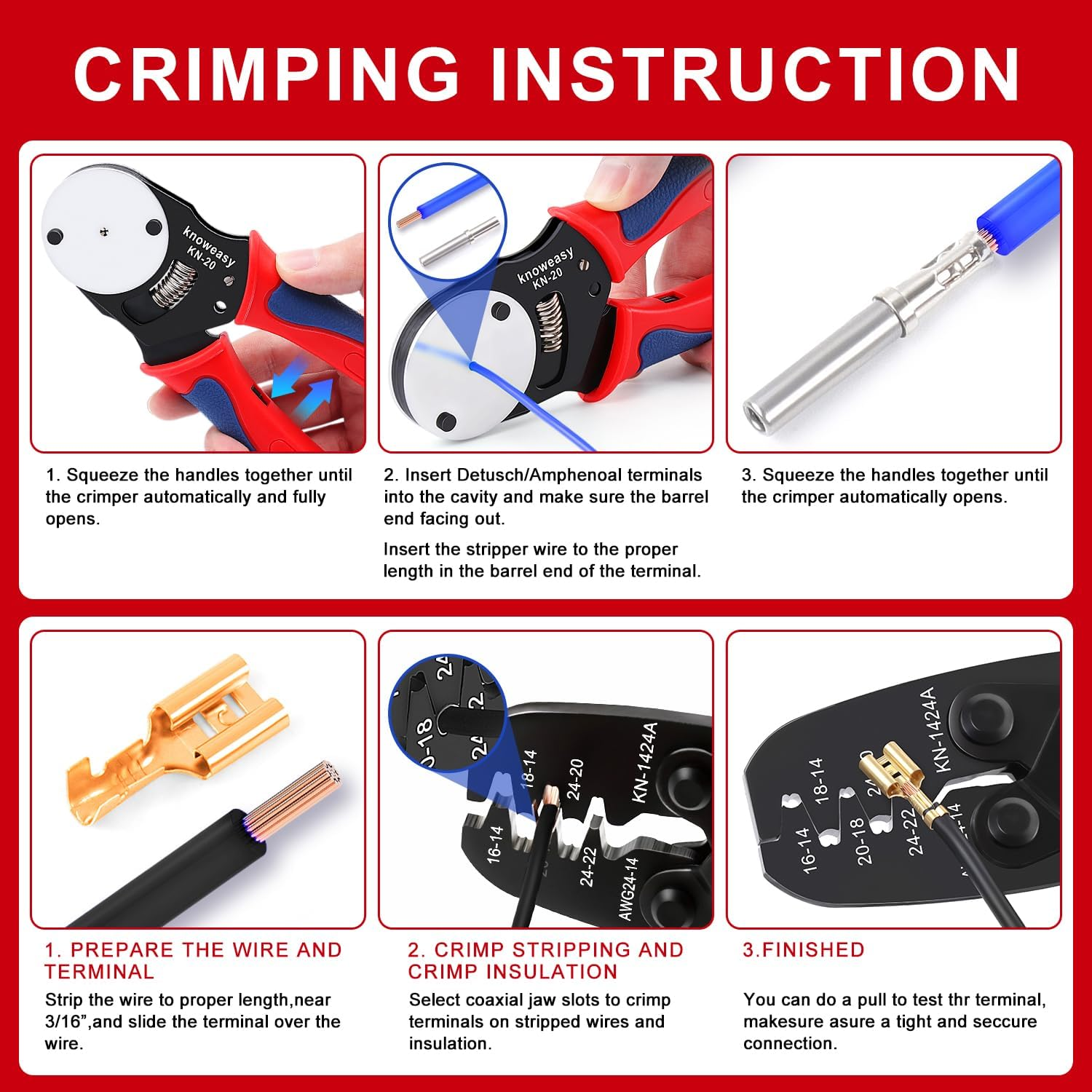 Knoweasy Deutsch Crimper Kits for Deutsch DT Connectors: Close Barrel and Open Barrel Crimper, Deutsch Removal Extraction Tool, Weather Pack Terminals - Includes 12PCS image number 1