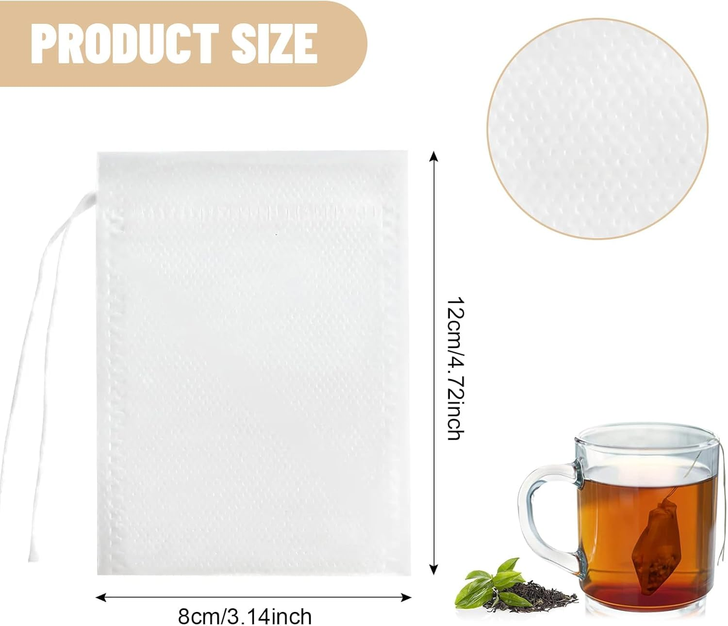 Disposable Tea Filter Bags, 3.1 * 4.7Inch Loose Tea Bags, 200Pcs Drawstring Seal Filter Bags for Loose Tea, Coffee, Herb Lavender, DIY Spice Seasoning (White) image number 6