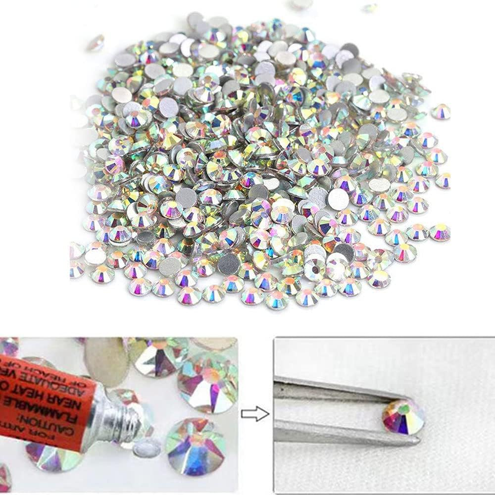 Pack of 2000 Flat Back Gems round Crystal Rhinestones 6 Sizes 1.5-6 Mm with Pick up Tweezers and Rhinestone Picking Pen for Craft Nail Clothing Shoes (Red) - Champagner image number 6