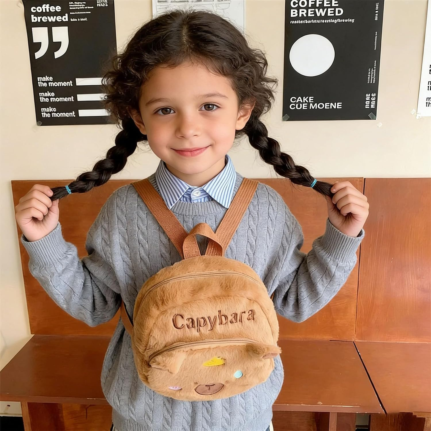 FOSDICK Capybara Backpack Nursery Cute Capybara Bag Nursery Kawaii Children'S Backpack Small Backpack Children with Change Purse Plush Nursery Backpack Children'S Backpacks for School Camping image number 6