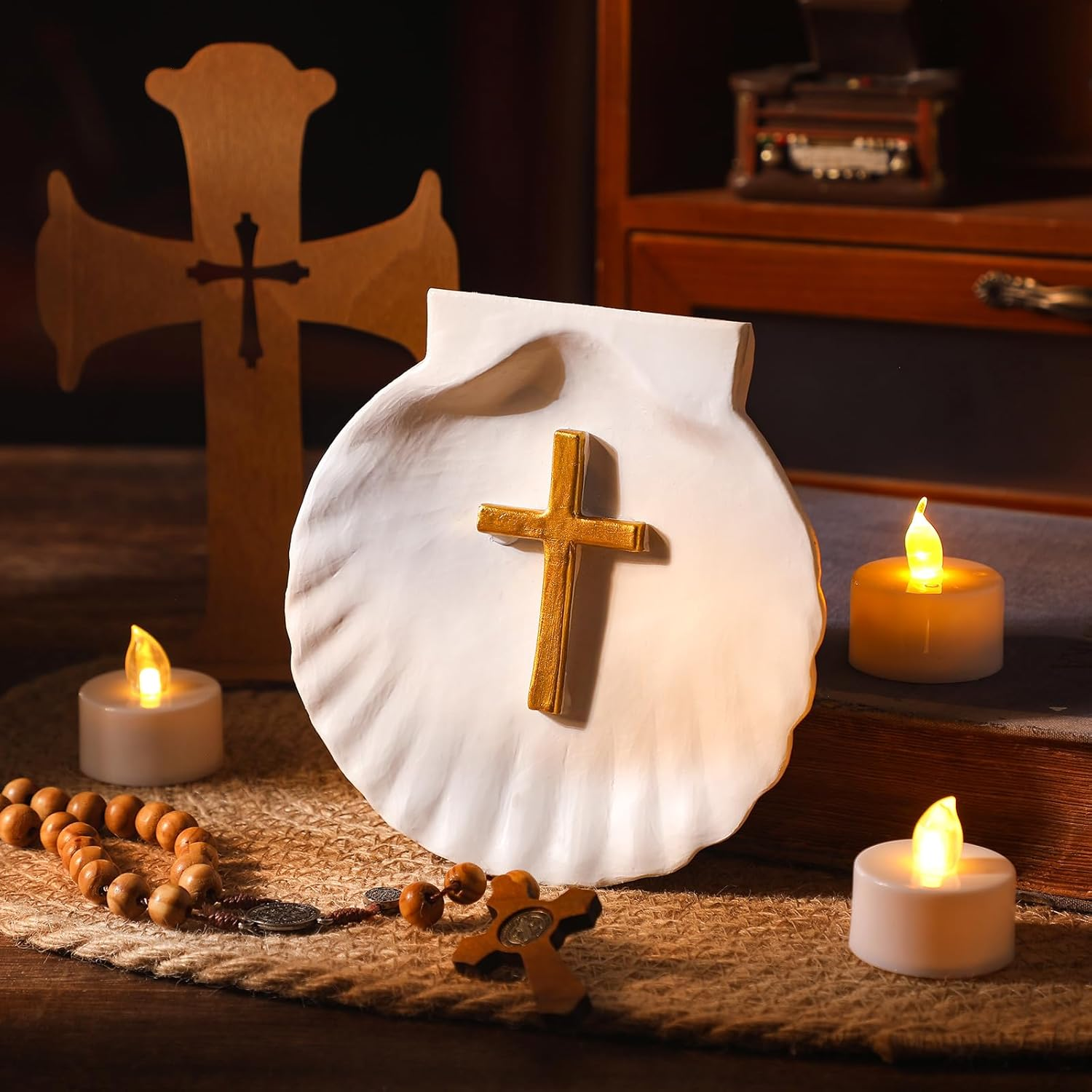 Bucherry Baptismal Shell with Engraved Cross Baptismal Gifts for Baptism Religious Ceremony Accessory, 5.12 Inch image number 3