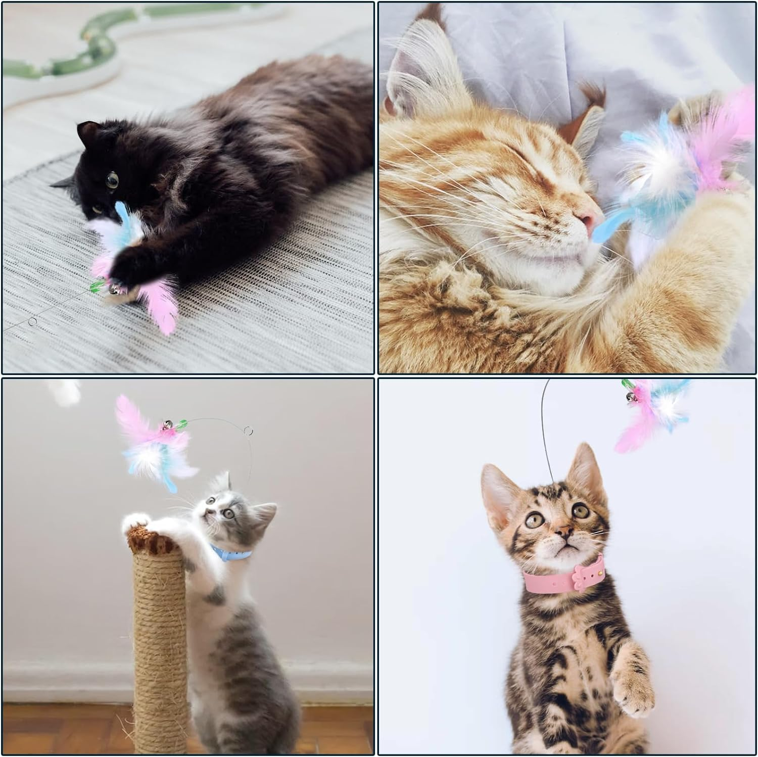 XIHIRCD 2Pcs Silicone Feather Cat Teasing Wands with Adjustable Collar, Bell Cat Interactive Teaser Toys for Indoor Play & Training image number 5