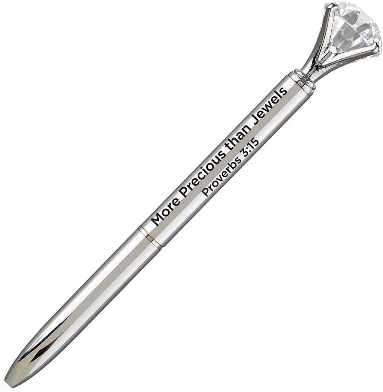 More Precious than Jewels Proverbs 3:15 Silver Toned Plastic Gem Topped Pen, Pack of 3