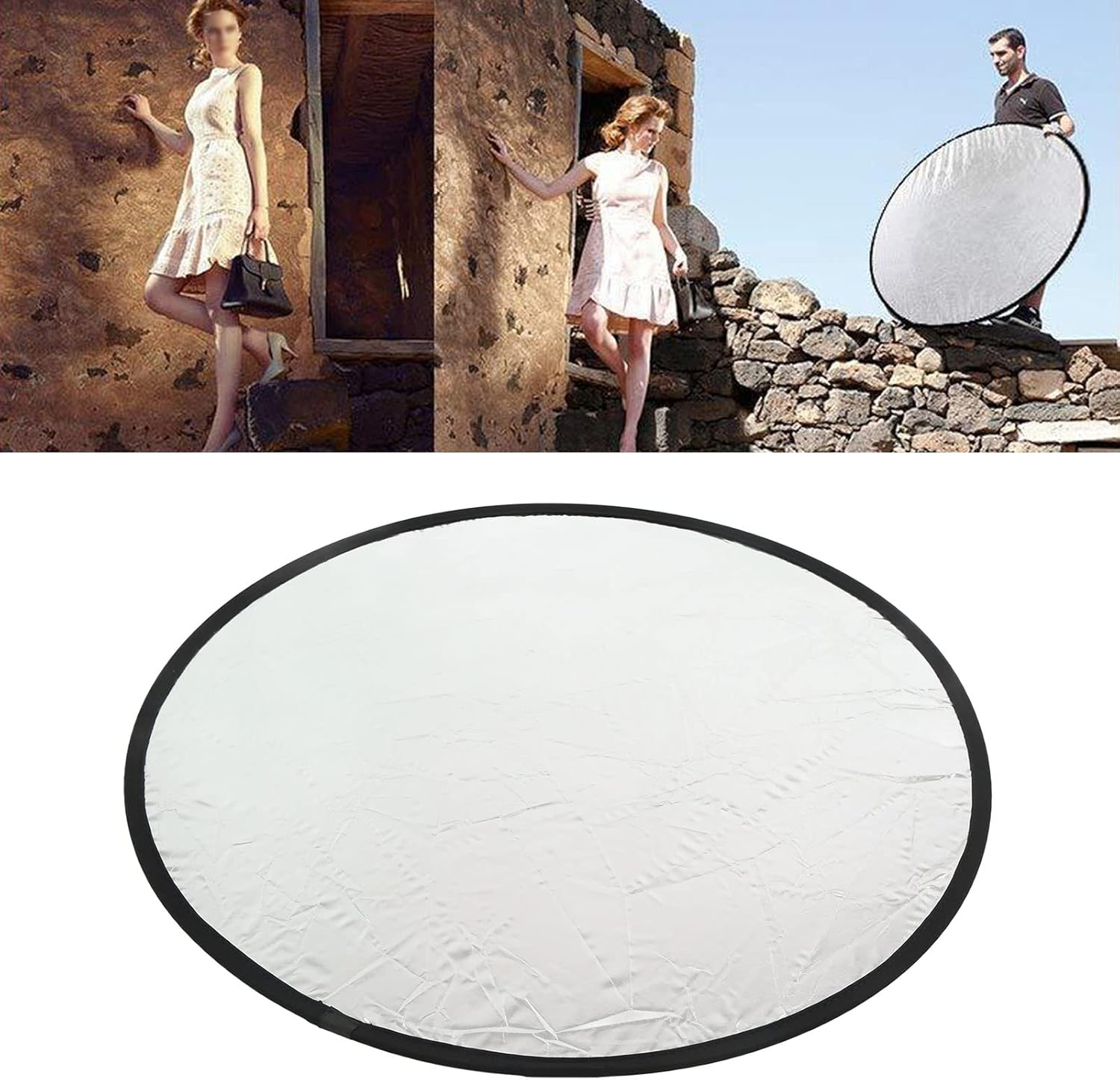 2 in 1 Photography Reflector, Silver Gold 2 in 1 Reflector, Portable Mini Collapsible round Light Reflector with Bag for Studio Photography Lighting (30Cm) image number 3
