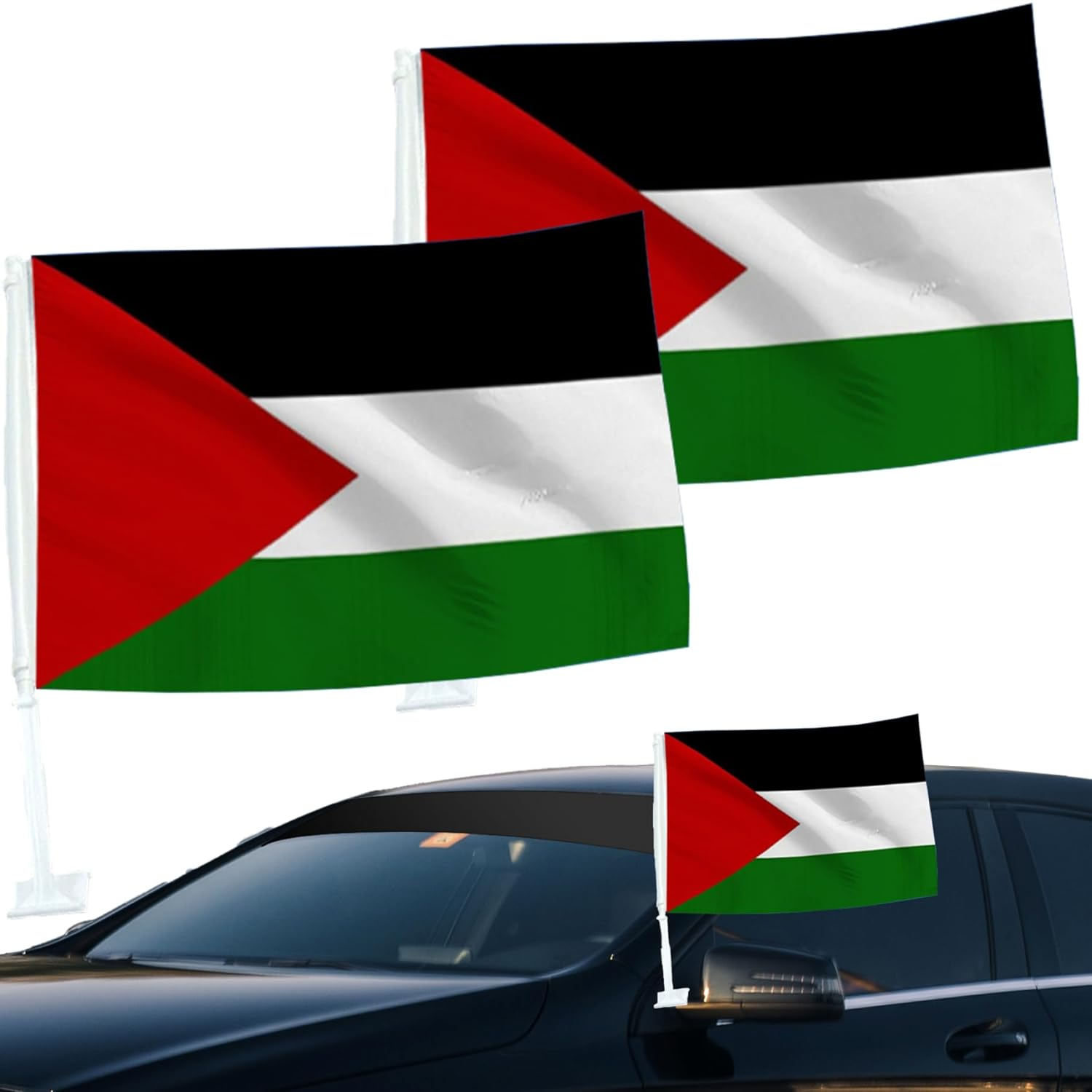 Palestine Flag for Car, 2Pcs 12"X18" Palestine Car Flags with Flagpole, Fade Resistant Palestinian National Flags for Patriotic Events, Parades & Sports Events image number 5