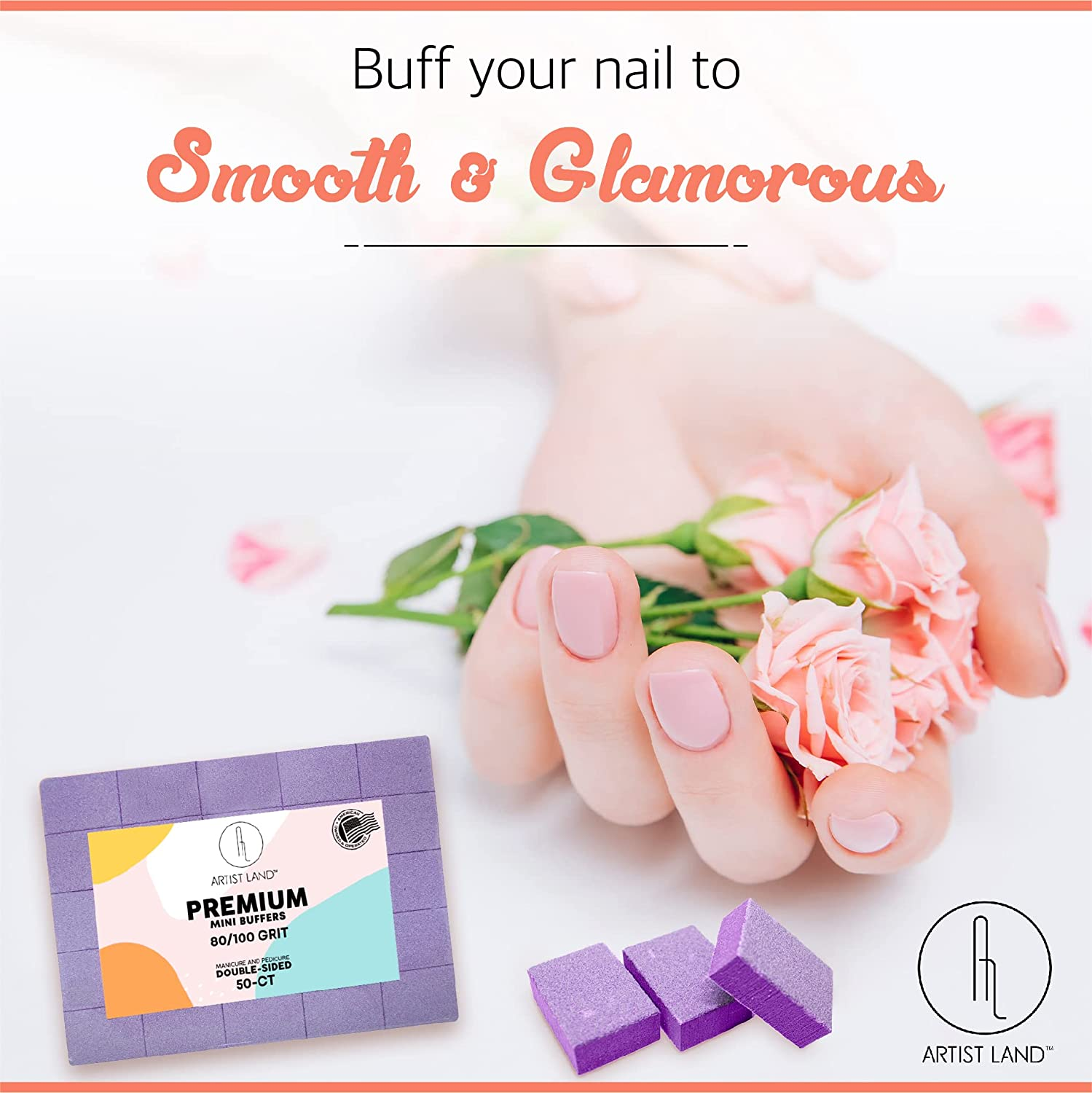 Artist Land Purple Mini Buffer Set 180/240 Grit &ndash; 50 Ct - Professional Grade Salon Quality Nail Buffing Blocks Pack for Pre-Application of Polish, Gel, Acrylic, Double-Sided Buffer Blocks image number 3