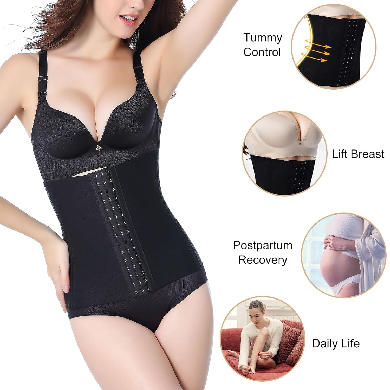 Postpartum Recovery Belly Band, C-Section Recovery Tummy Control Waist Trainer, Seamless High-Waisted Double Steel Bone Postpartum Girdle Shapewear