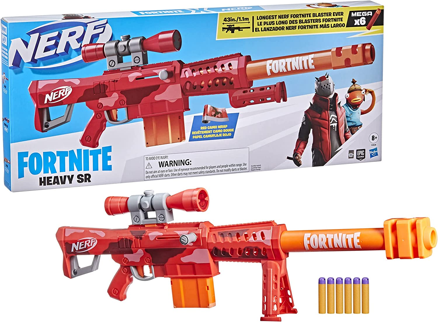 NERF  - Heavy SR Blaster - 43" (1.1M) Long - 6 Mega Darts - Bolt-Action - Removeable Scope - Inspired by Video Game - Outdoor Games and Toys for Kids - Boys and Girls - F0928 - Ages 8+ image number 5