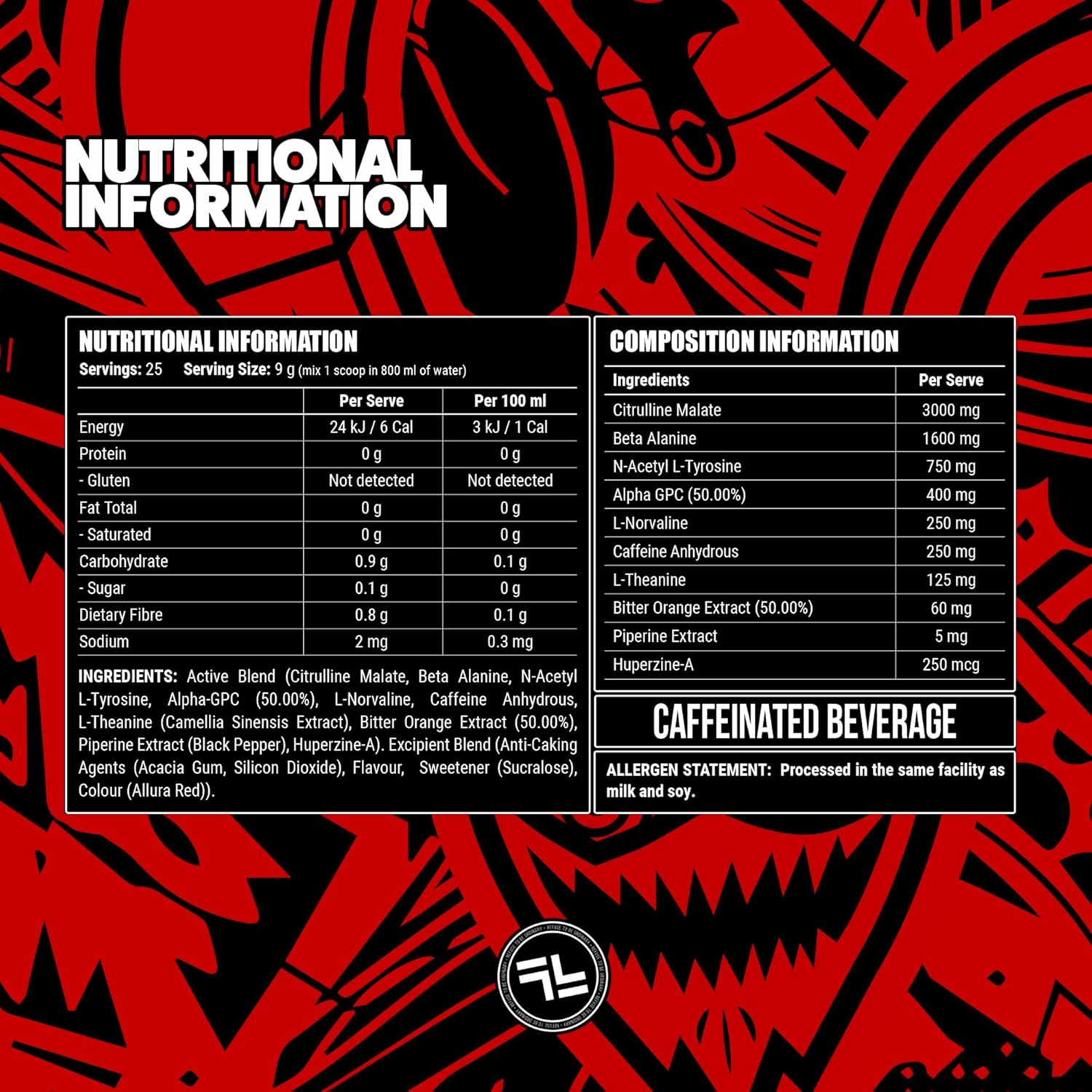 Faction Labs Disorder Original Pre Workout Powder, Red Russian, Sugar Free Caffeinated Gym Supplement, 25 Serves, 225G image number 3