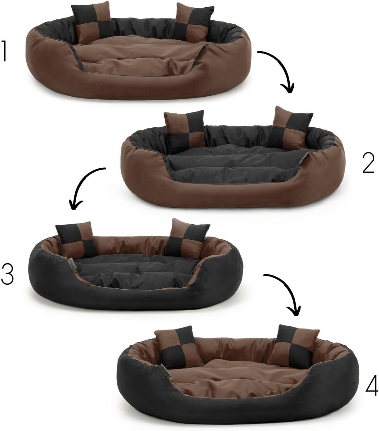 Dibea Warm Basket Tearproof/Waterproof Cushion Dog/Cat Bed with Pillow, 65 X 50 X 20 Cm, Black/Brown