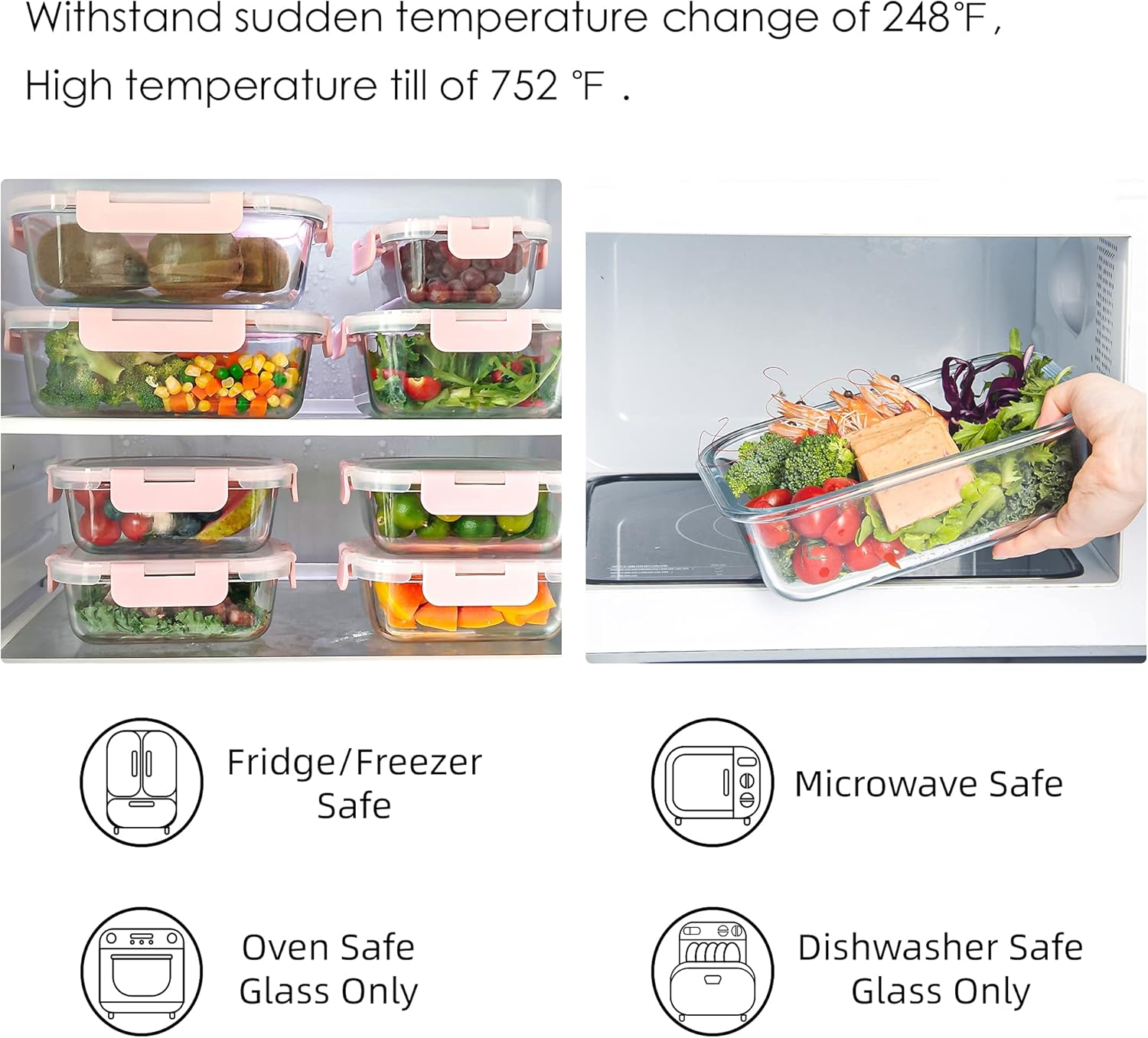 YARYOUNG 10 Pack Glass Food Storage Containers, Glass Meal Prep Containers with Lids Leak Proof, Microwave & Freezer Safe (34Oz & 12Oz) - Blue image number 6