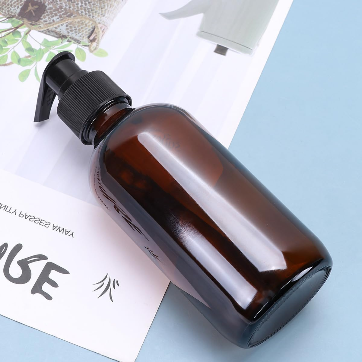 Iplusmile Brown 1000Ml Glass Cosmetics Bottle Pump Dispenser, Portable Refillable Emulsion Sub Bottle for Travel and Home Storage image number 3