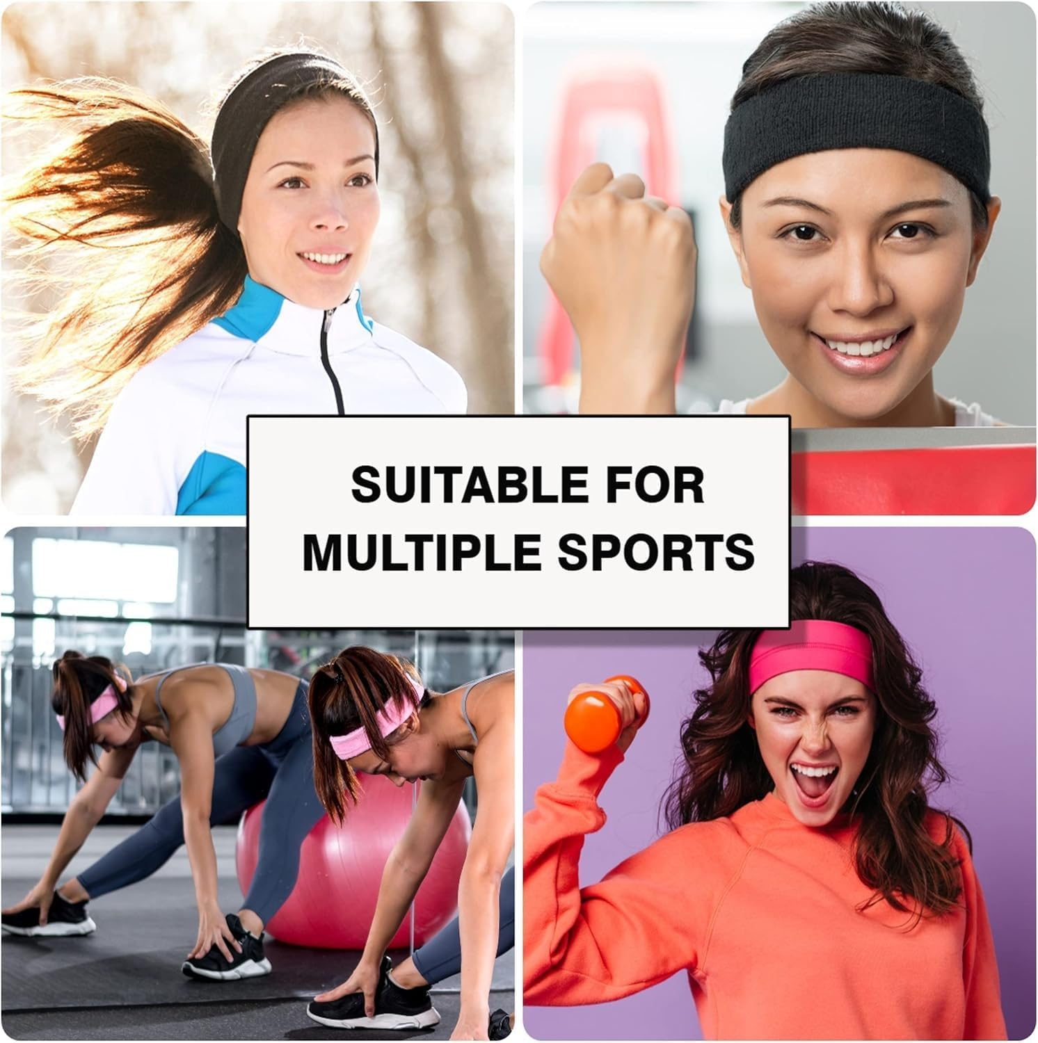 Pack of 2 Women'S Sports Hair Bands, Headband, Thin Hair Band, Black, for Yoga, Sports, Gym, Running, Workout, Exercise (Black) image number 2