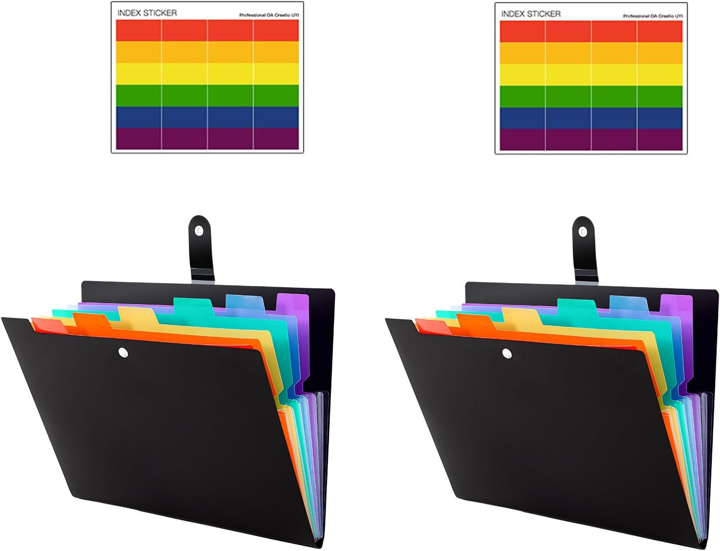 2 Pcs Expanding File Folder with Tabs,7 Pockets Letter A4 Paper Size Accordion Filing Folder Organizer with Sticker Tabs Plastic Important Document Holder for School Home Office image number 1