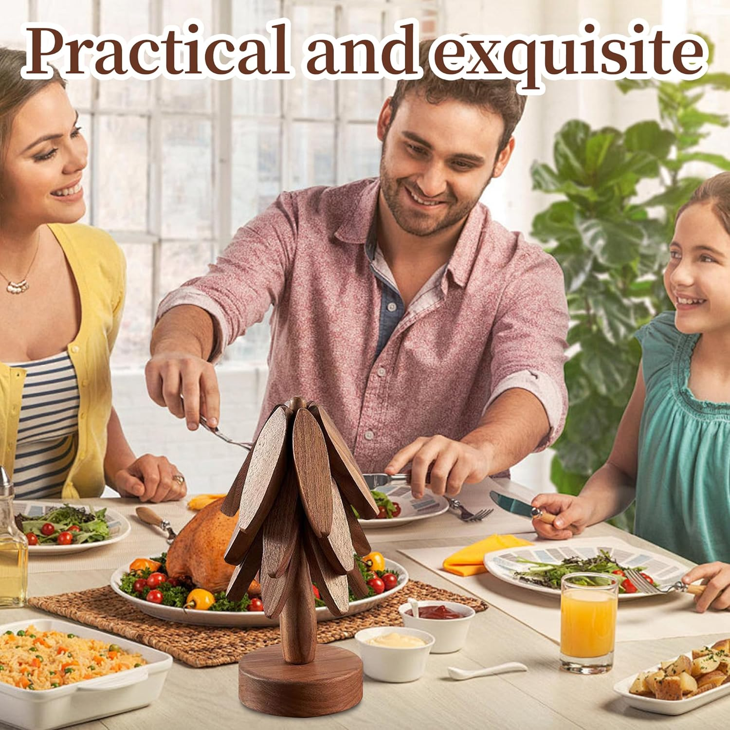 Incifuerza Beech Wood Trivets Set of 3 &ndash; Non-Slip Heat-Resistant Wooden Hot Pads with Stand for Pots and Pans (Walnut) image number 2