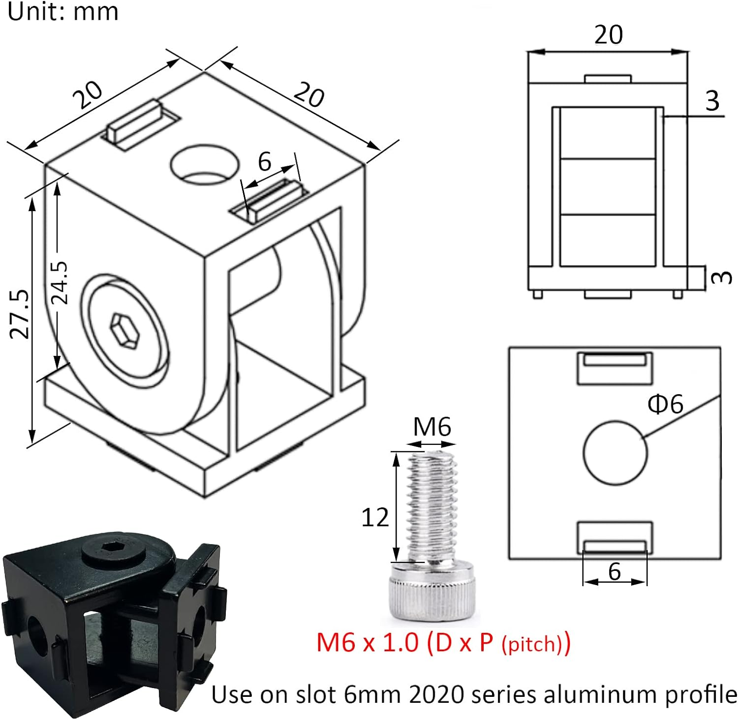 BLCCLOY 4 Sets Black 2020 Aluminum Extrusion Pivot Hinge Swivel Degree Angle Bracket with Handle for 20 Series 20/20 2040 V T Slot Extruded Aluminum Profile Hardware Connector image number 2