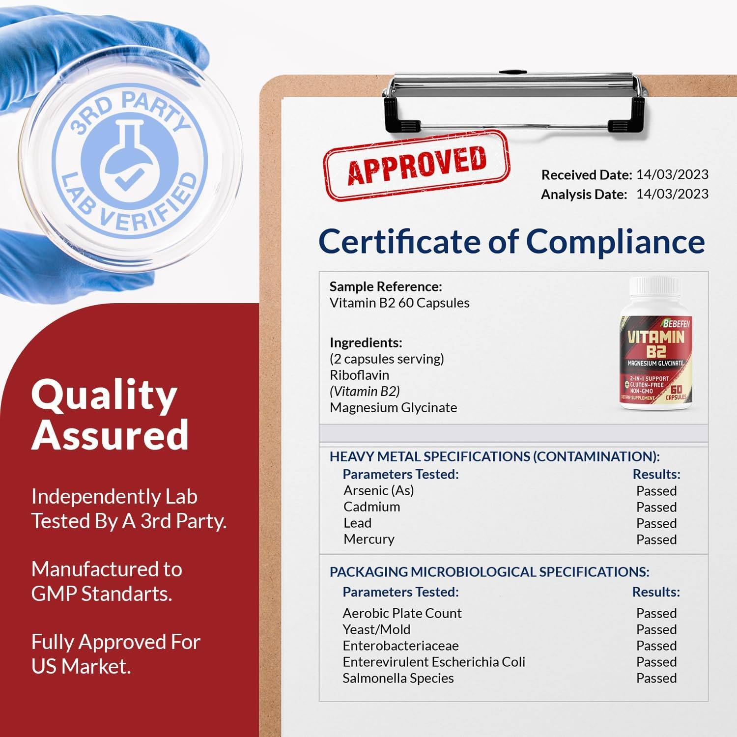 1000Mg Pure Naturals Vitamin B2 (Riboflavin) Supplement with Magnesium Glycinate - Support Comfortable Mood, Energy Production & Circulatory Health - 60 Capsules image number 6