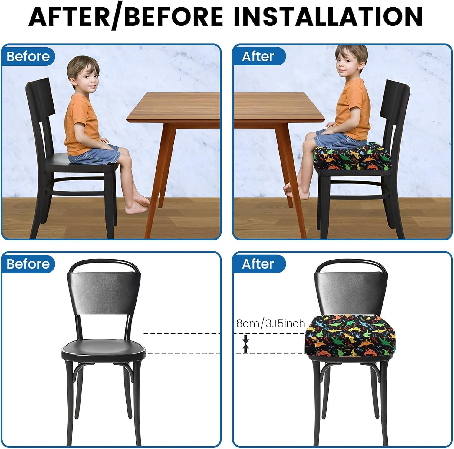 Toddler Booster Seat for Dining Table, Strong Support Booster Seat for Kitchen Chair with Adjustable Straps, Portable Booster Seat Pad, Non-Slip Heightening Cushion Booster for Children (Black) image number 1