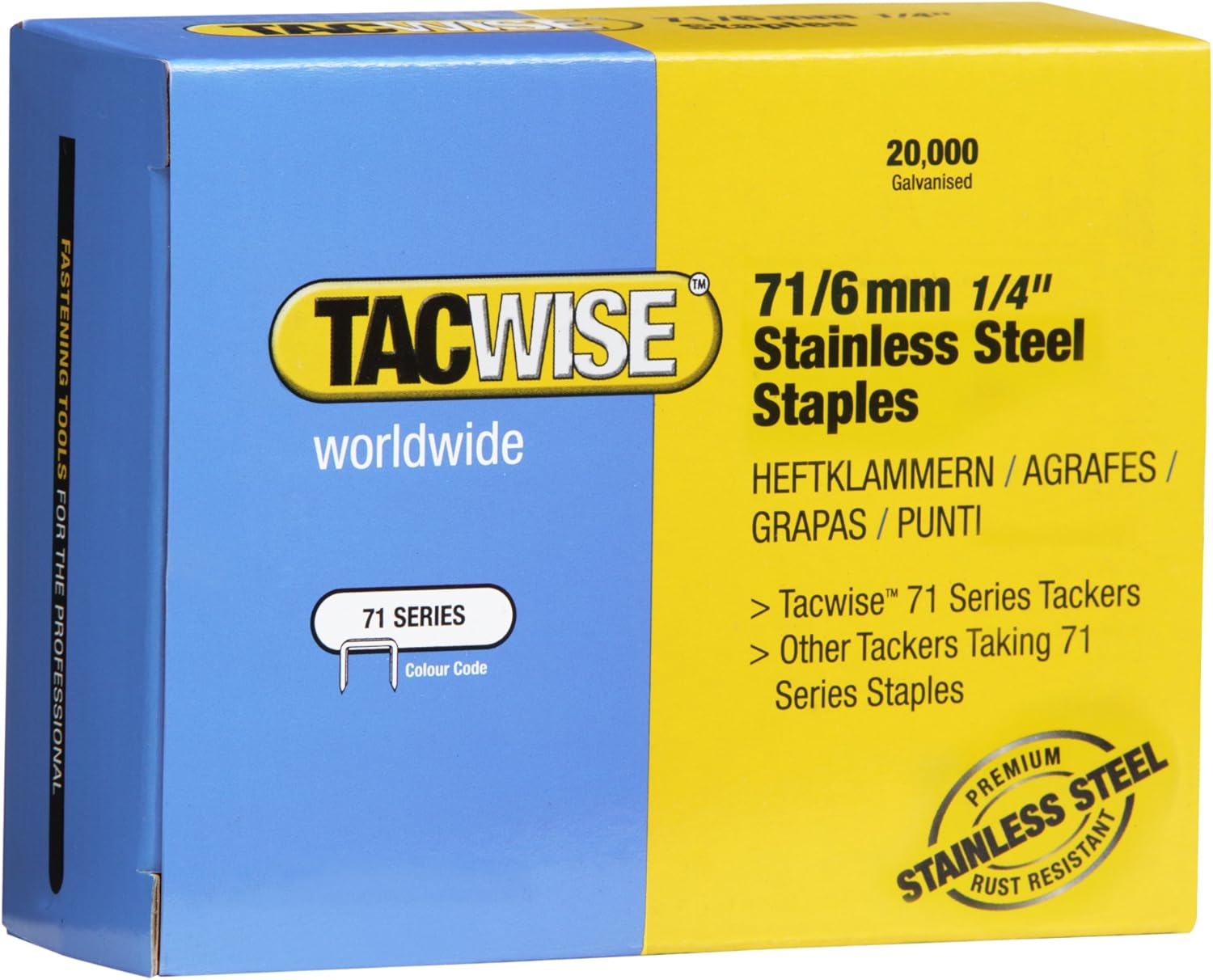 Tacwise 1014 Type 71/6 Mm Stainless Steel Upholstery Staples, Pack of 20,000 image number 1