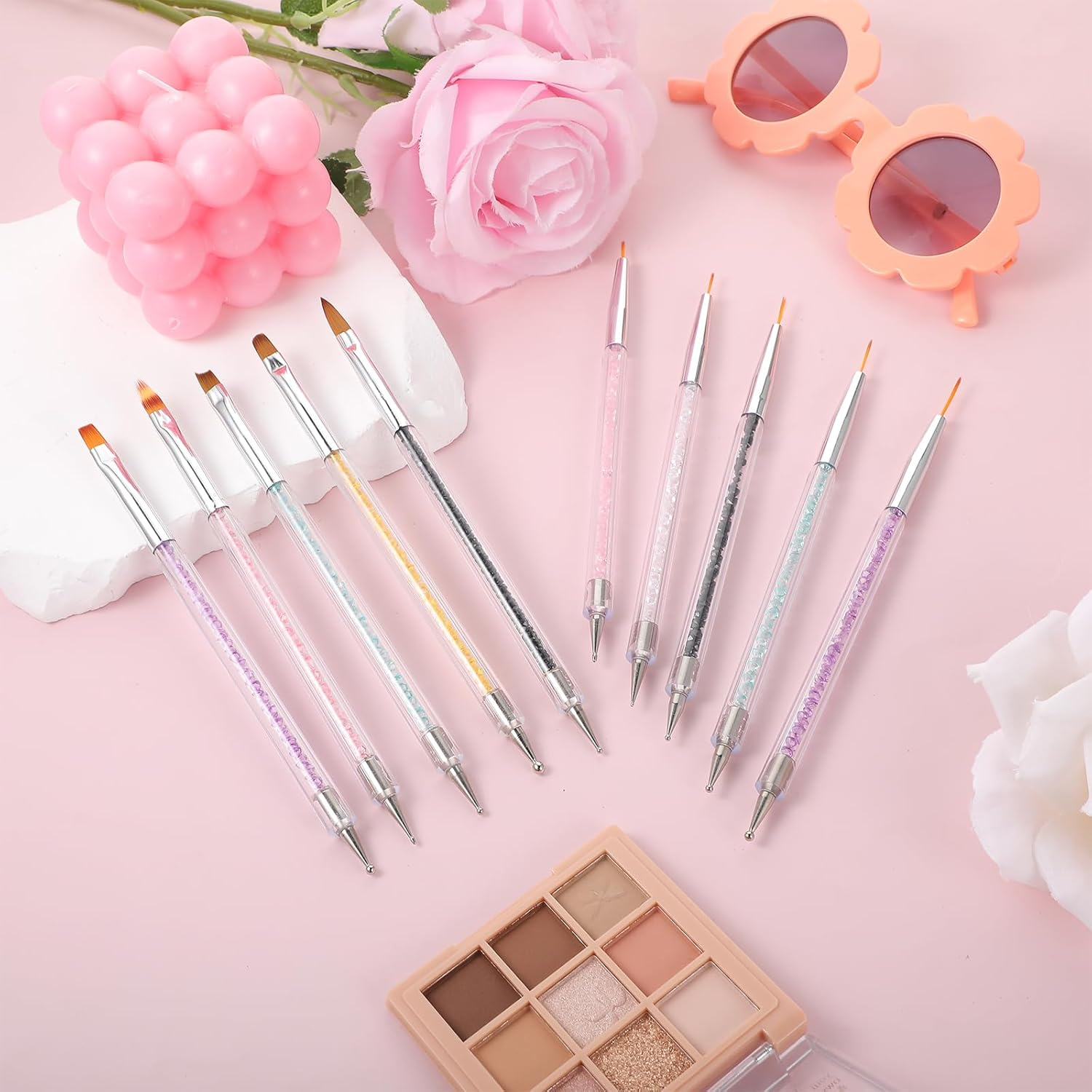 Double End Nail Brush, 10 Pieces Nail Design Brushes for Gel Nails, Acrylic Nail Brush Set with Nail Liner Brush and Dotting Painting Line Pen Nail Art Dotting Tools Professional Manicure Tool Set image number 2